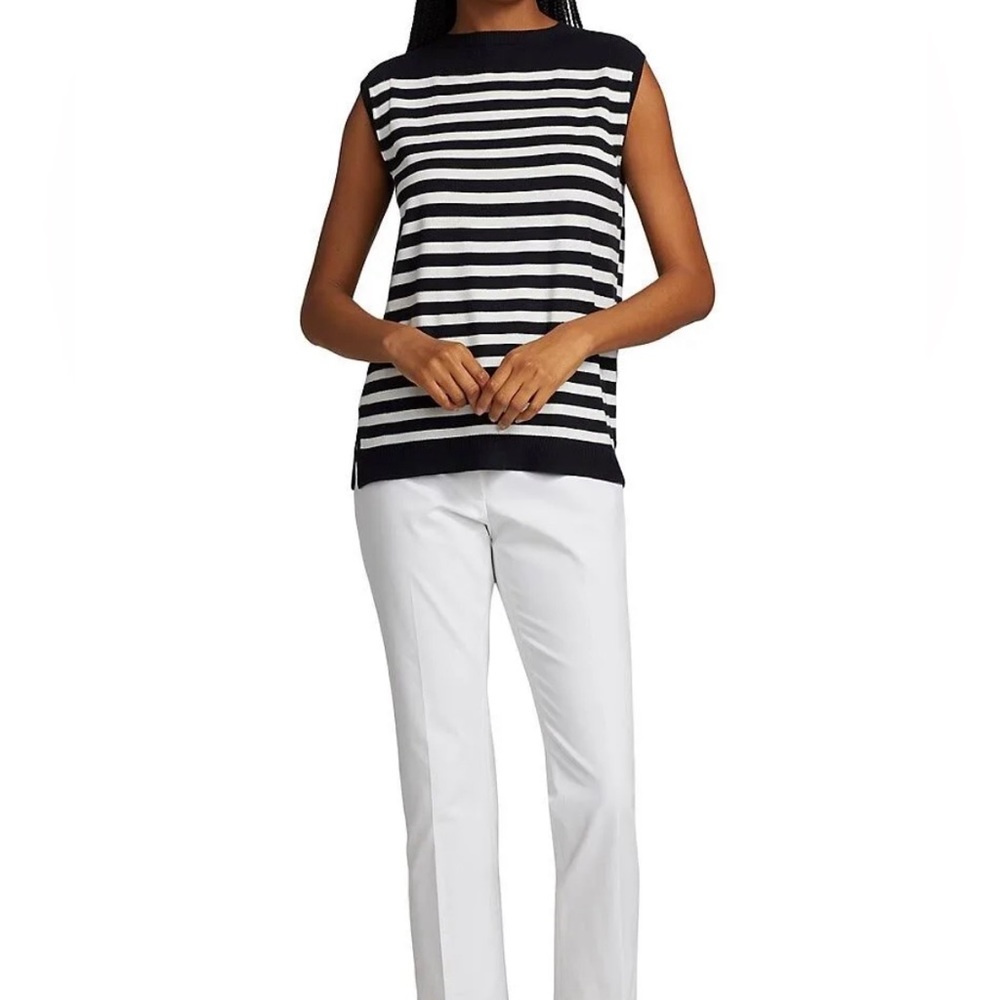 Navy Multi Stripe Matte Crepe Sweater Tank